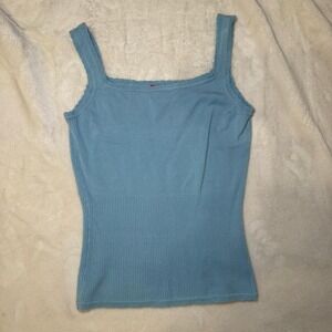 Exhilaration Blue Ribbed Stretch Tank Top Y2K Women's Size M